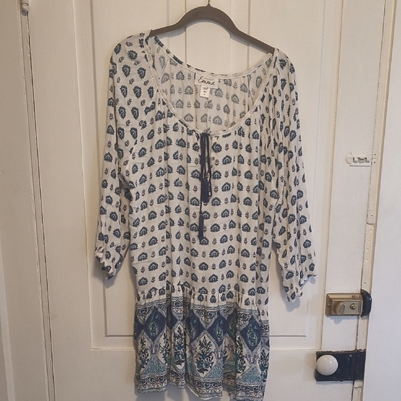 Simply Emma Tops - Simply Emma Blue and White Boho Tunic